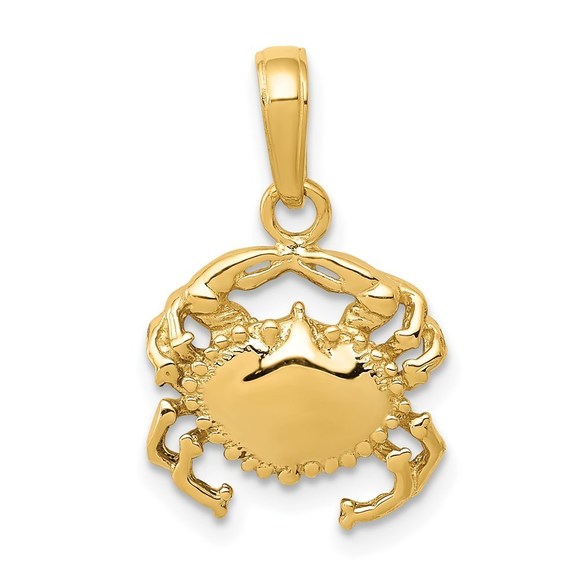 Million Charms 14k Yellow Gold Solid Open-Backed Crab Necklace Charm Pendant